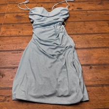 Windsor Light Blue Glitter Ruched Lace Up Back Mini Dress Small 031509