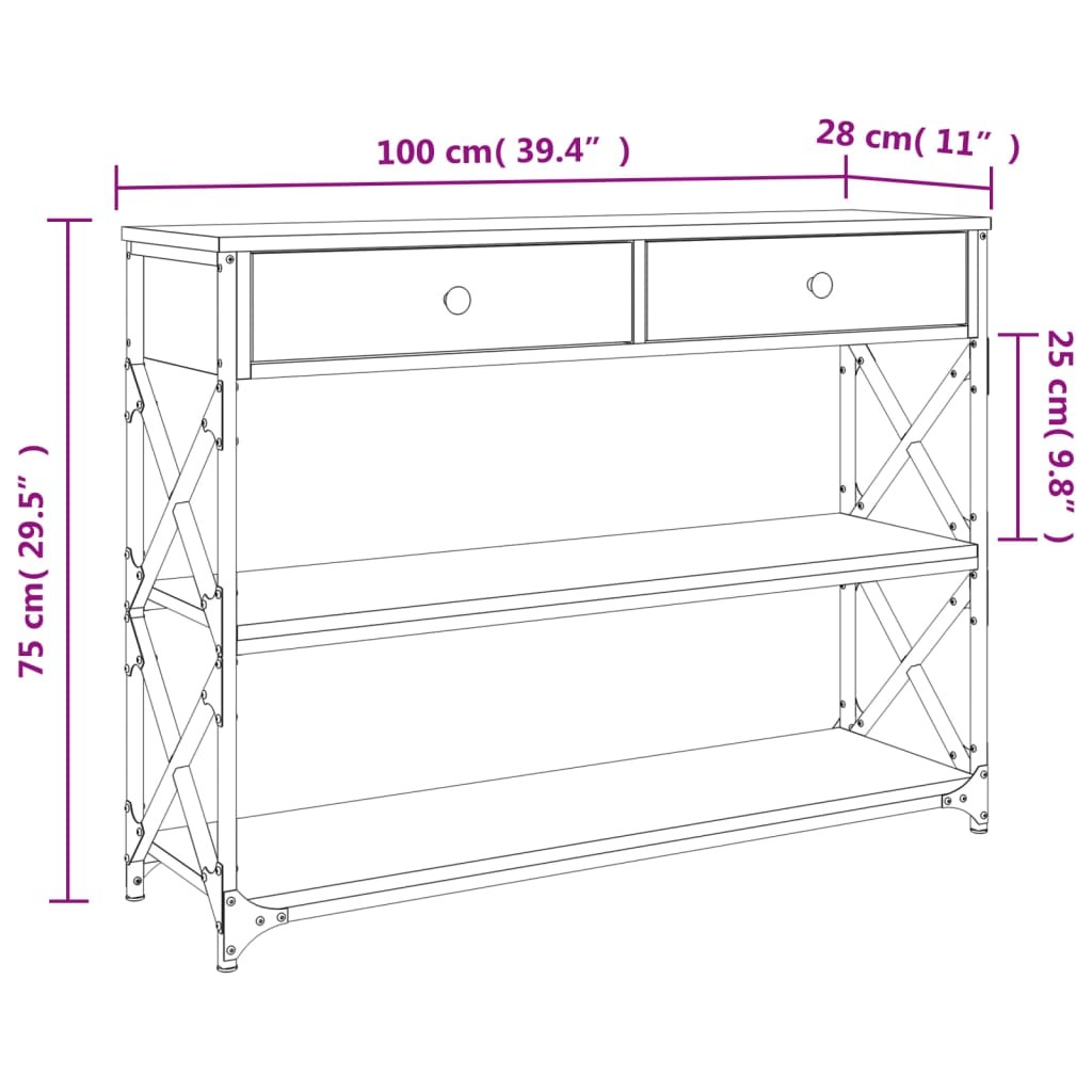 vidaXL Tavolo Consolle Rovere Sonoma 100x28x75 cm in Legno Multistrato foto 6