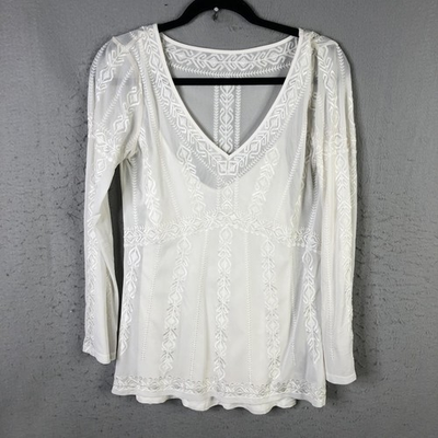 #ad #ad White House Black Market Shirt Womens Small White Embroidered Fairy Feminine $24.78