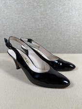 Vintage Salvatore Ferragamo Black Patent Leather Heels Size 7.5 AA Made In Italy