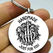 Handmade Funny Prank Finger Art Skull Stainless Keychain Scary Horror