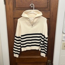 Zara NWT's Girls sz 12-13 Ivory with Black Stripe Zip Neck Sweater