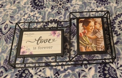 Black Metal ''Love Is Forever'' Collage Frame Displays Two  4 x 6  Tabletop New
