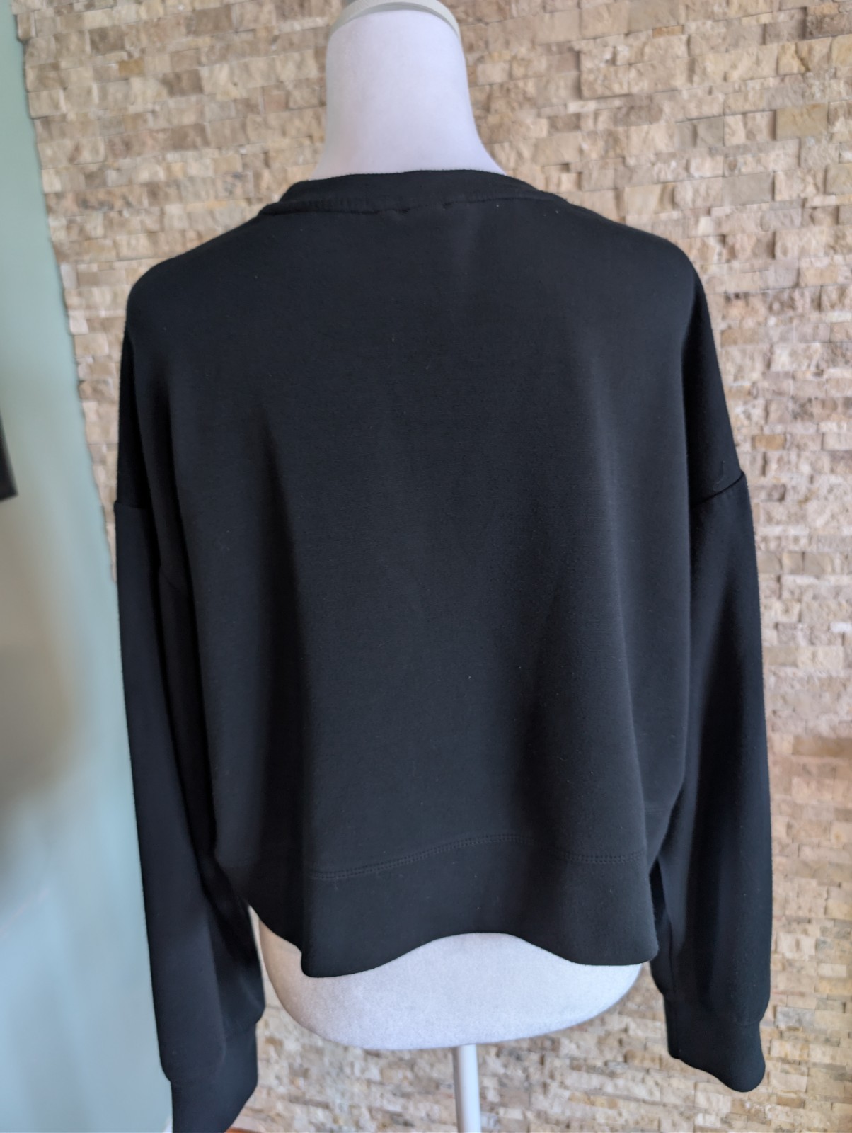 Black Scuba Super Soft Cut Out Boxy Crop Sweatshirt Athleisure Modal Pullover image 3