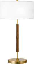 25" Modern 2-Light Table Lamp with White Drum Shade - Oak/Gold Finish