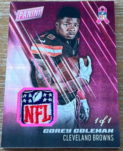 Corey Coleman 2016 Panini Day PINK NFL SHIELD LOGO PATCH RC ROOKIE #1/1!