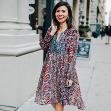 ANTHROPOLOGIE x FLOREAT Abia Velvet Peasant Dress Sz S Petite {3W2}