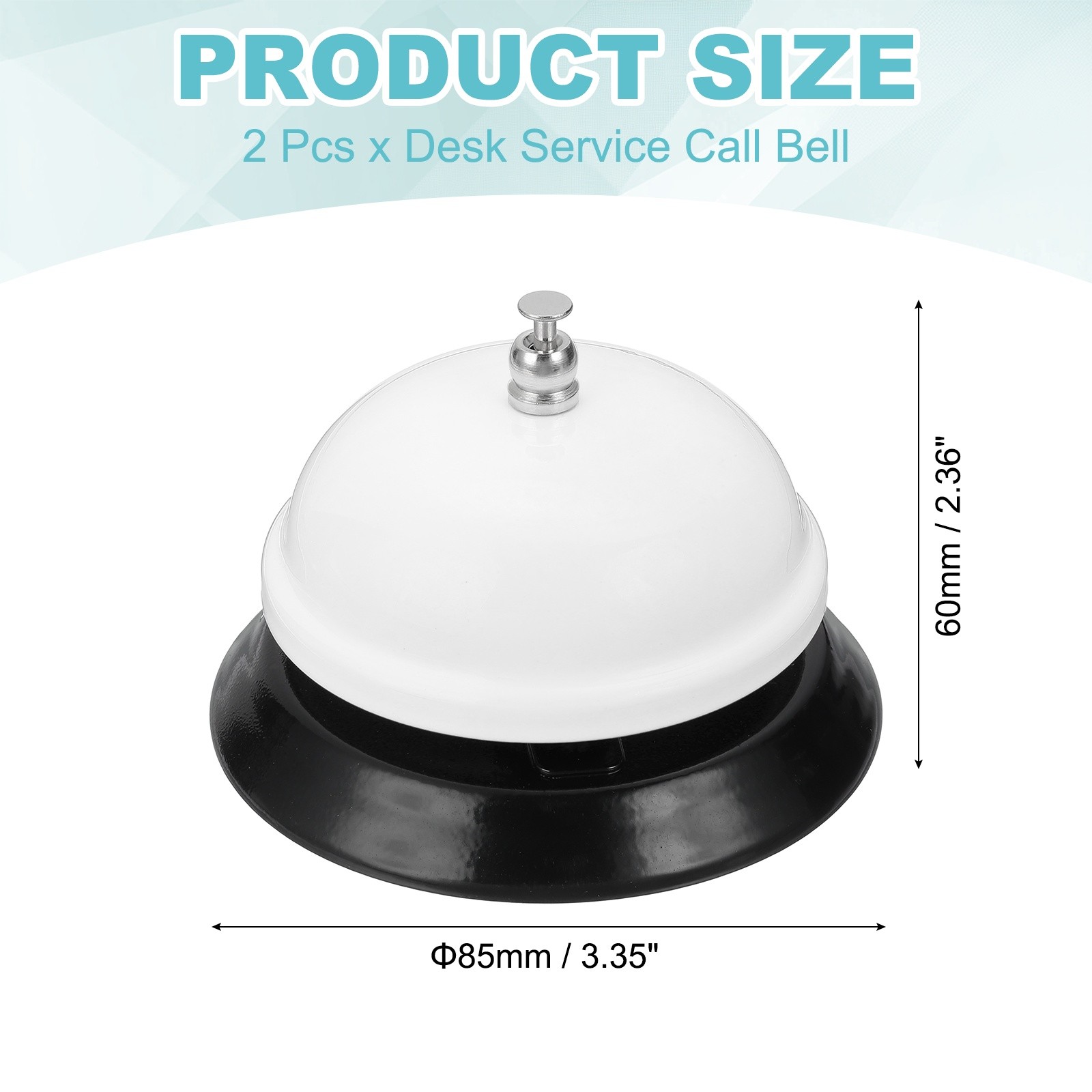2Pcs Desk Service Call Bell, 3.35" Metal Dinner Hotel Service Bell Ring, White