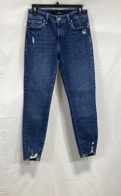 Mavi Women's Tess High-Rise Skinny Jeans Blue Distressed Raw Hem Size 28x27