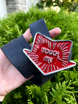 ITALY Touch Me Buckle Belt Red Enamel Statement Punk Y2K Streetwear Accessory