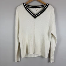 Maje Meteo Sweater Women 1 Small Ivory Knit Ribbed V-Neck Tennis Preppy Jumper