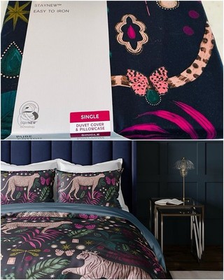M & S Baumwollsatin türkis Mix mythisch Gepard Einzel Bettbezug Set Bommel