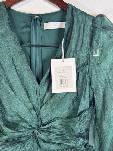 Neu ohne Etikett Rachel Parcell langärmliges Rüschenkleid metallic bestickt grün Größe 0 - Bild 7 von 14