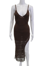 Devon Windsor Womens Sweater Dress Brown V-Neck Sleeveless Long Acrylic Size XS