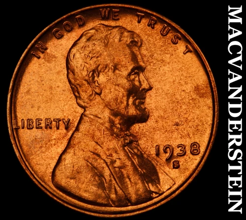1938-S Lincoln Wheat Cent- Red- Choice Gem Brilliant Uncirculated Luster #J3022