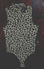 New Express Womens Body Suit Sleeveless Mock Neck Ivory Black Animal Pattern Sma