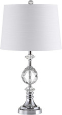 25.5" Clear Crystal and Chrome Table Lamp, Glam Faceted Sphere Bedside Lamp with