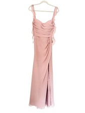 Azazie Rosette Pink Bridesmaid Dress A6 US 6 Formal Satin Slit Maxi Gown NWT