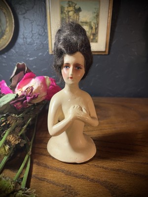 Antique Vintage boudoir pincushion half doll
