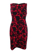 Tommy Hilfiger Women's Shadow Rose Scuba Crepe Dress (6, Scarlet/Black)