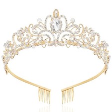 Crowns for Women, Queen Crystal Gold Silver Tiaras with White 1 B. Gold White