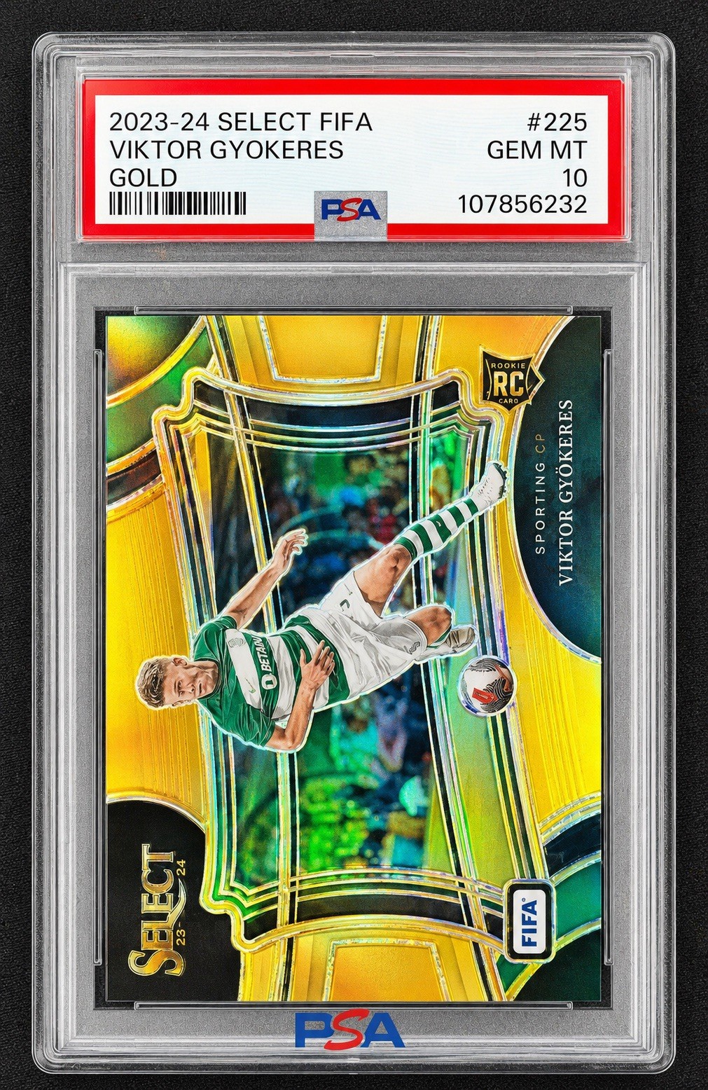 2023-24 Panini Select FIFA Viktor Gyokeres RC Gold Prizm Rookie #/10 PSA 10