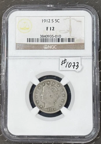 1912-S Liberty V Nickel ✪ NGC F12 ✪ VERY HARD TO FIND