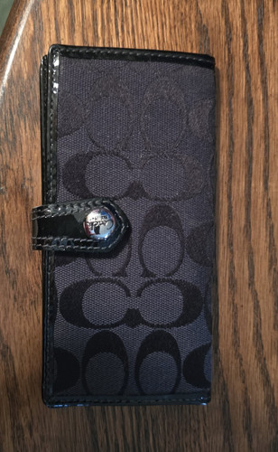 Coach Black Signature Logo Folding Wallet with Credit Card Slots