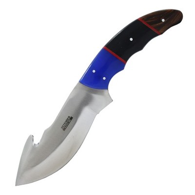 Defender-Xtreme 9'''' Blue/Black/Brown Resin Handle Gut Hook Blade Hunting Knife W