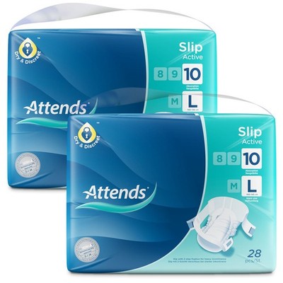 ATTENDS Slip Active 10 - Large (L) Inkontinenzwindeln 56 (2x28) Stück