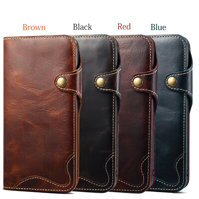 Öl Wachs Echt Leder Button Flip Case Hülle für iPhone 12 13 14 15 16 Pro Max-