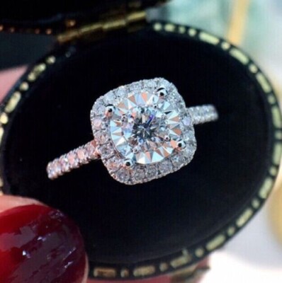 2 CT CZ Women Pretty Wedding Ring Couple Promise Band Silver Plated Luxury Ring
