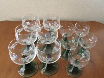 Vintage Schott Zwiesel Green Beehive Stem Roemer Wine Glasses Cordial(Set of 11)