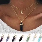 Natural Quartz Chakra Crystal Healing Point Cut Gemstone Moon Pendant NecklaceUK