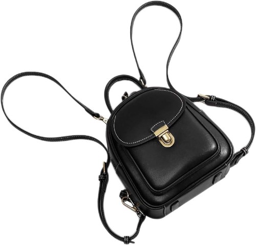 LAORENTOU Small Backpack Purse for Women Cowhide Mini Leather Black