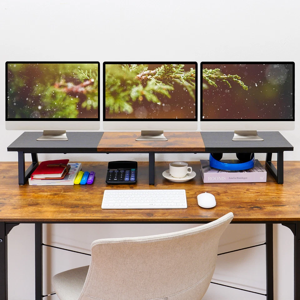 42 inch Extra Long Monitor Riser with Storage Dual Monitor Stand with Metal Legs - Image 4 of 4