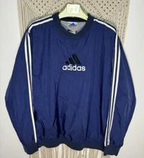ADIDAS Vintage Embroidery Logo XL Throwover Jacket Blue Windbreaker Pullover 90s