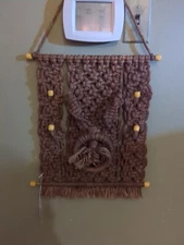 Vintage Macrame wall hanging Brown With Yellow Beads (E1)
