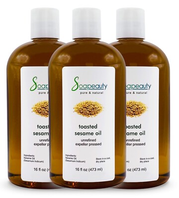 Sesame Oil Toasted 100% Pure and Natural by Soapeauty 48 fl oz (3 x 16 fl oz)