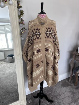 Brandneu mit Etikett Ralph Lauren beige brauner Ponchoschal indianischer aztekischer Jahr 2008 S/M