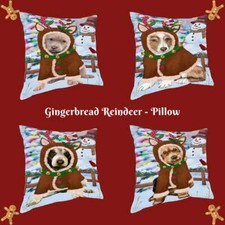 Christmas Gingerbread Reindeer Dog Cat Pet Photo Throw Decorative Pillow