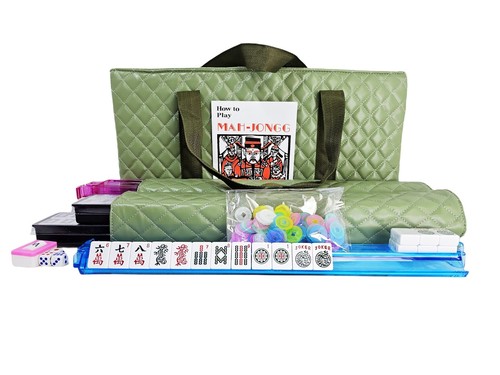 Western Mah jongg,American Mahjong Set,Mahjong Tiles Set, Green  PU Carrying Bag - Picture 1 of 10