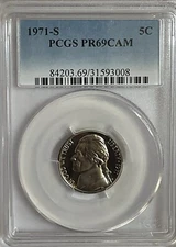 1971s Pcgs Pr69cam Jefferson Nickel 
