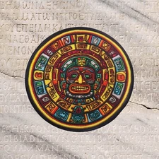 MAYAN DOOMSDAY CALENDAR PATCH embroidered iron-on AZTEC SUN STONE PIEDRA DEL SOL
