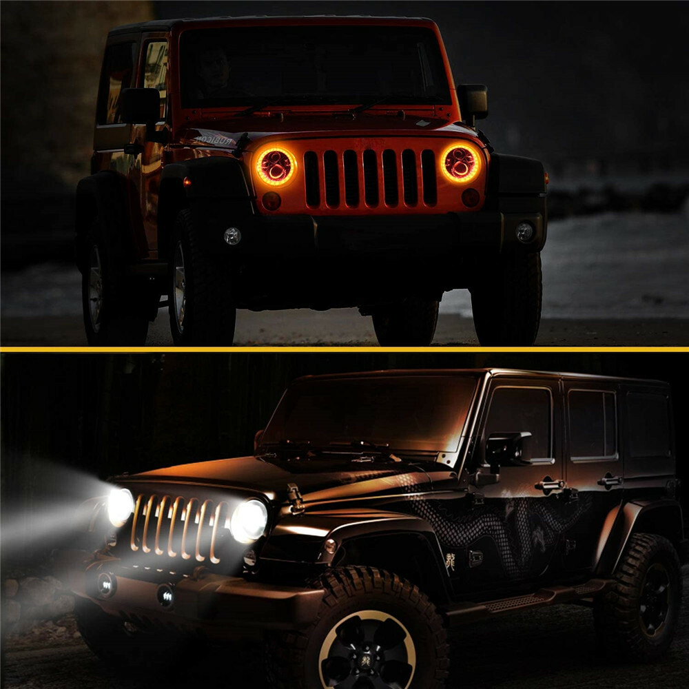 Image 71 - 1 Pair 7" Inch Round Halo LED HeadLight Combo Kit for Jeep Wrangler JK LJ TJ CJ