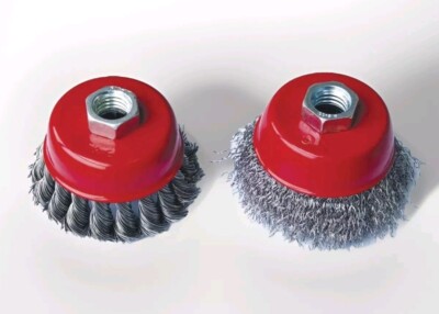 3'' Knot & Crimp Steel Wire Cup Brush, 2 Piece Set for 5/8'' Arbor, COARSE + EXTRA