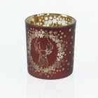 Windlicht Glas Hirsch rot gold Tischdeko Teelichthalter Advent Deko Weihnachten