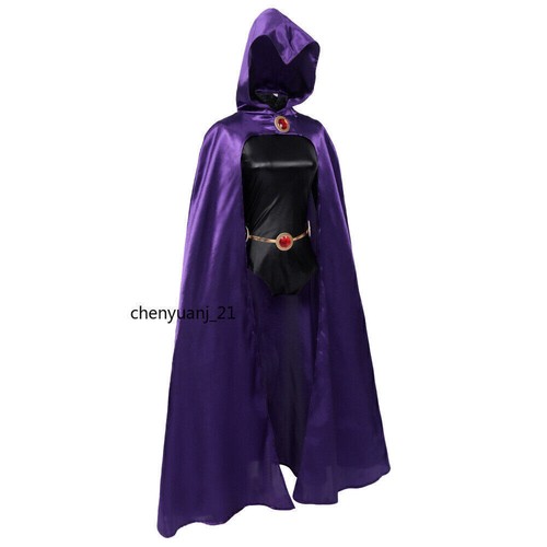 Women Teen Titans Raven Cosplay Costume Bodysuit Cloak Halloween Costume Party@@ - Picture 5 of 9