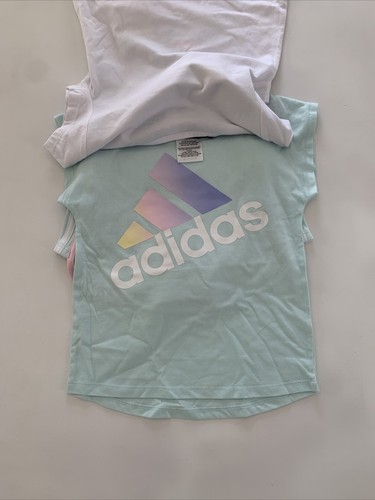 NWT Girl's Adidas 3 Piece Set Tee Shirts and Shorts White Teal Pink Size 4 - Picture 6 of 7
