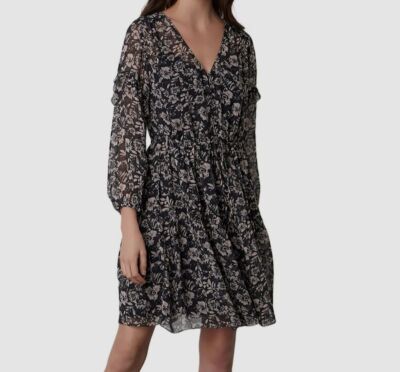 $218 Velvet Graham & Spencer Womens Black Selina Floral Boho Shift Dress Size XS